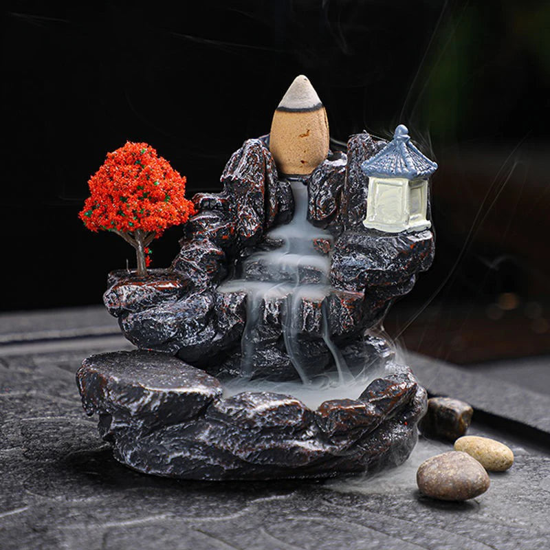 Backflow Incense Holder Waterfall Incense Burner Home Decor Aromatherapy Ornament Incense Cones with Backflow Incense Cones