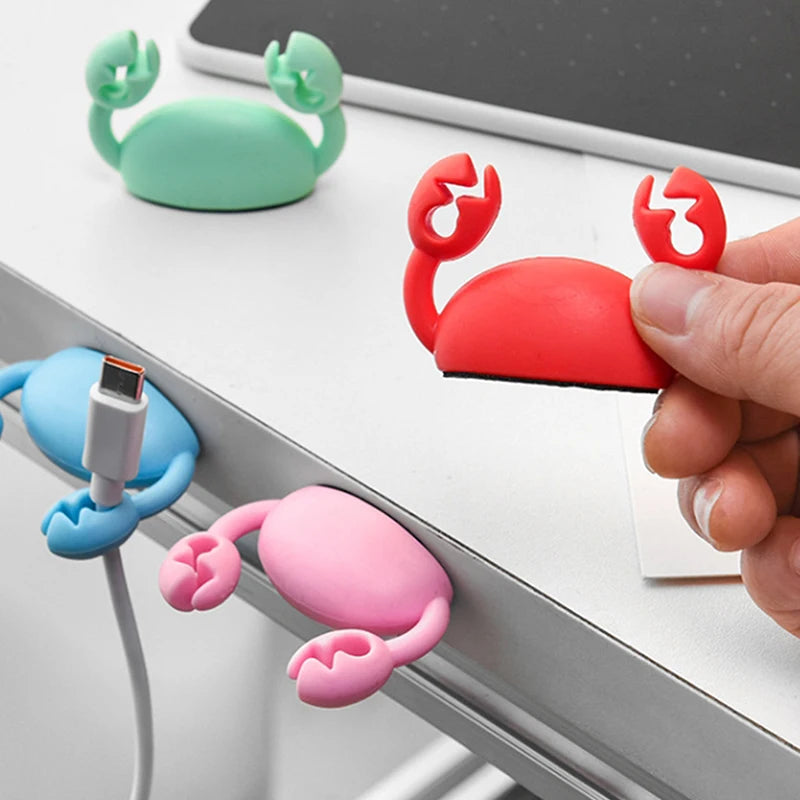 Cute Crab Cable Organizer Clip Data Cable Stand Mobile Phone Charging Cable Organizers Fixer Desk Self-Adhesive Wire Tidy Holder